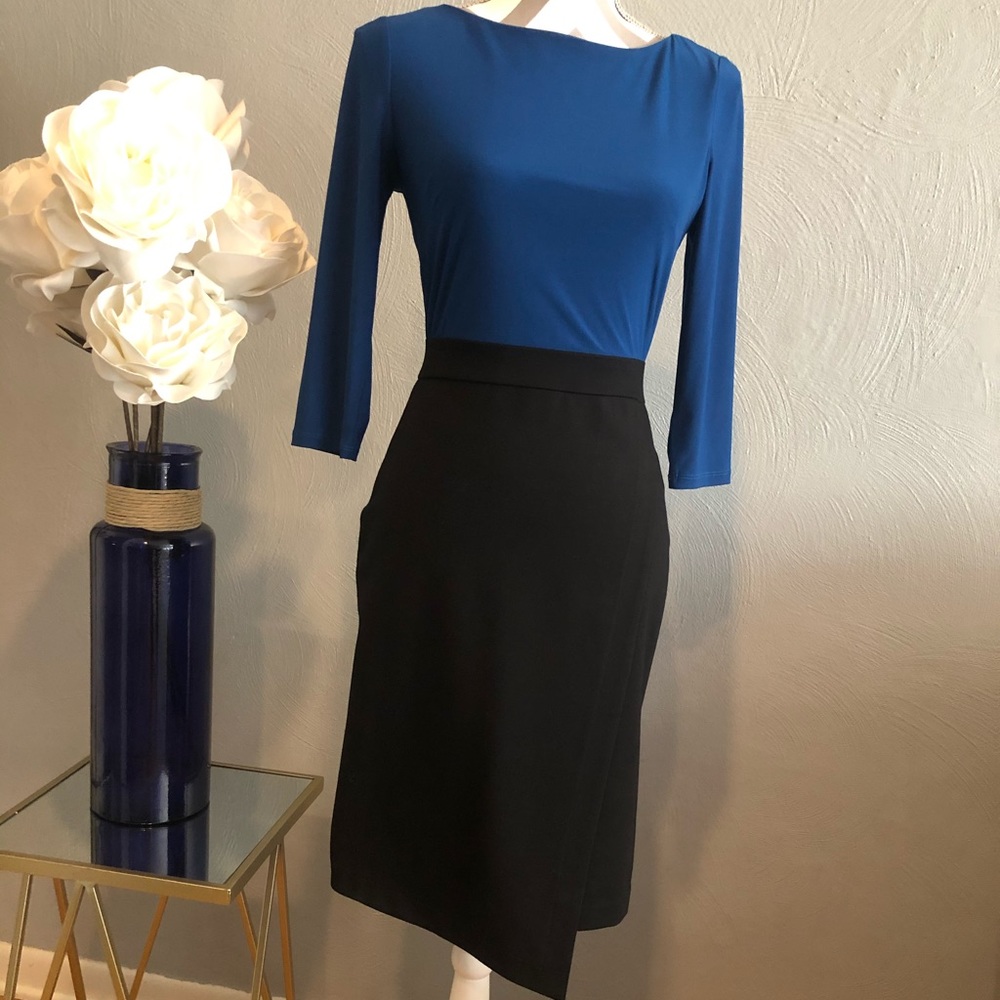 Adrianna Papell teal and black asymmetrical dress